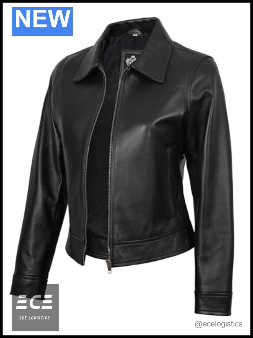 100% Real Lambskin Leather Jacket Vintage Shirt Collar Zip Moto